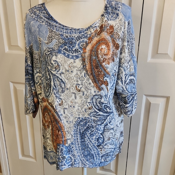 Chico's Tops - Chico's Blue and White 3/4 Sleeve Relaxed Blouse